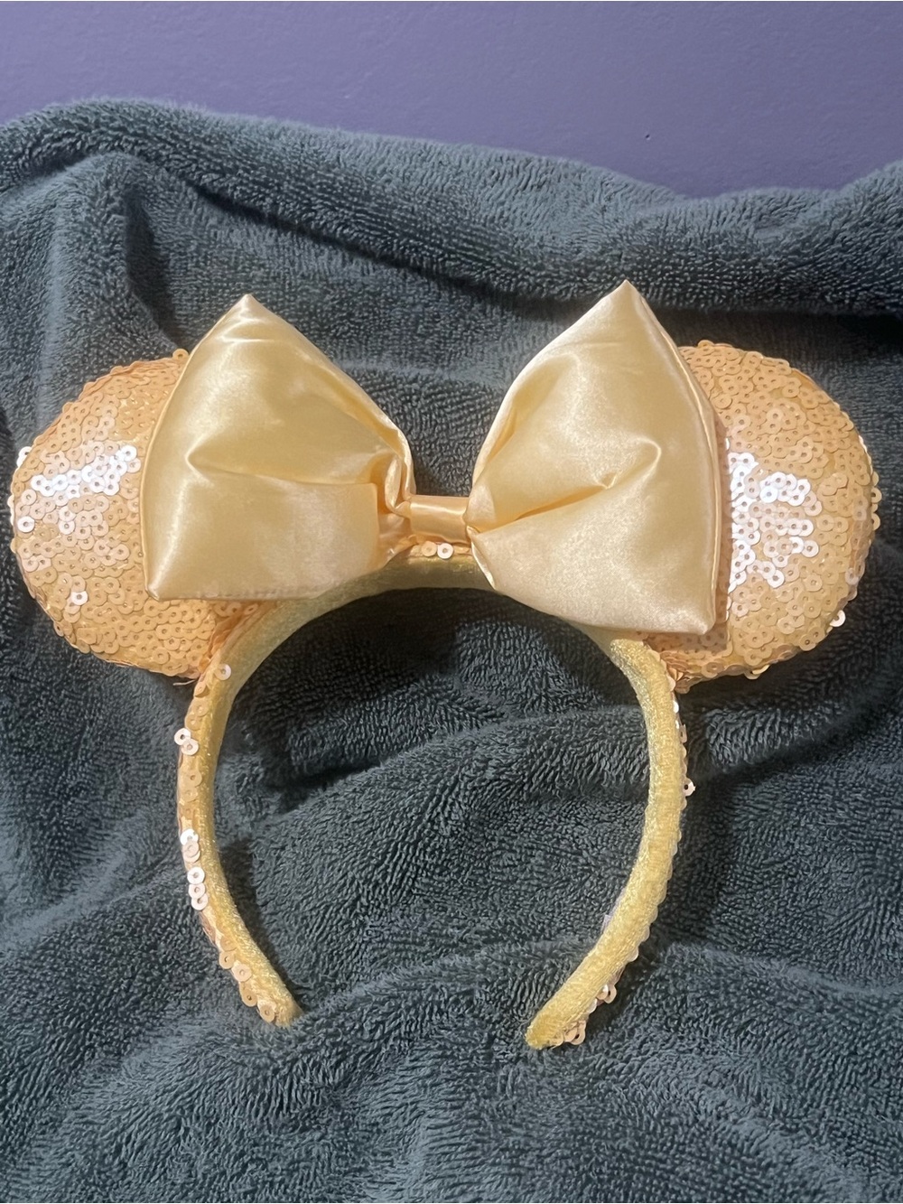 Disney Pastel Yellow Sequin Minnie Ear Headband with Satin Bow